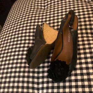 Black Rose Wedge Sandals